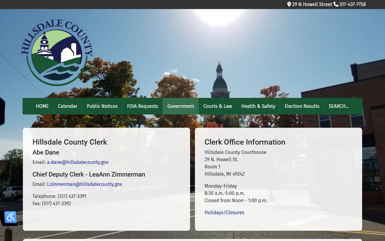 Hillsdale County Clerk of Court MiFILE e-filing page