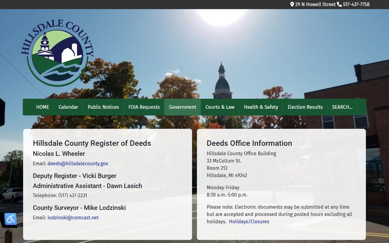 Hillsdale County Register of Deeds records page
