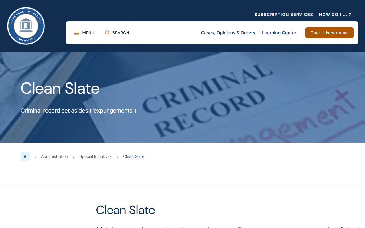 Hillsdale County criminal court records set-aside relief on the Michigan courts Clean Slate page