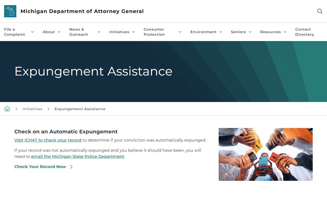 Hillsdale County criminal court records expungement help on the Michigan Attorney General assistance page