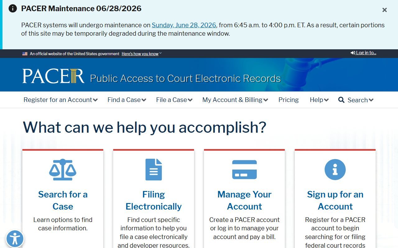 Hillsdale County Circuit Court guide to PACER federal court access