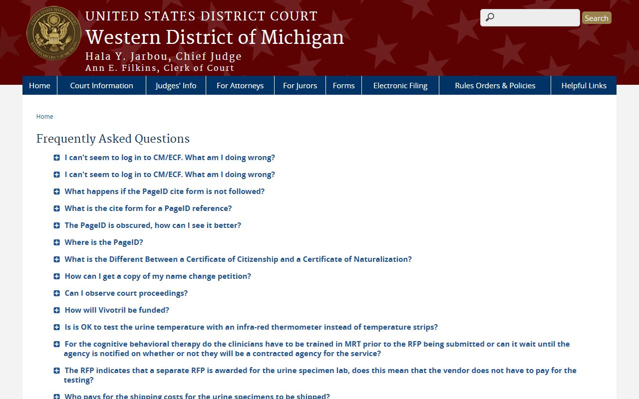 Hillsdale County Circuit Court guide to Western District of Michigan FAQ page