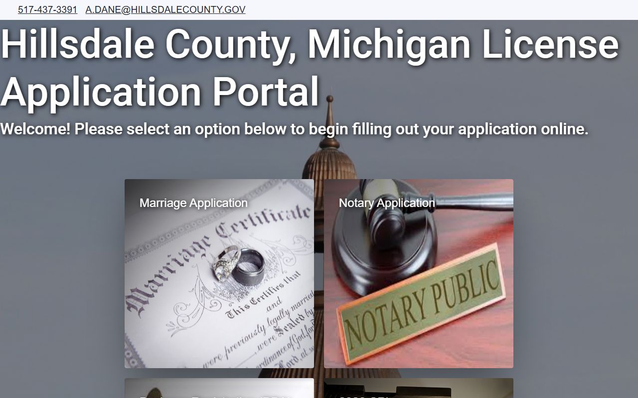 Hillsdale County clerk applications portal for marriage records