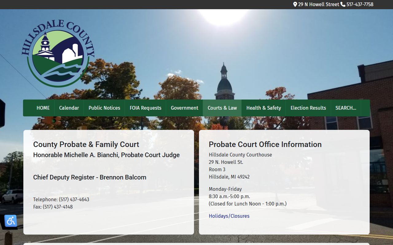 Hillsdale County probate records accommodation request page