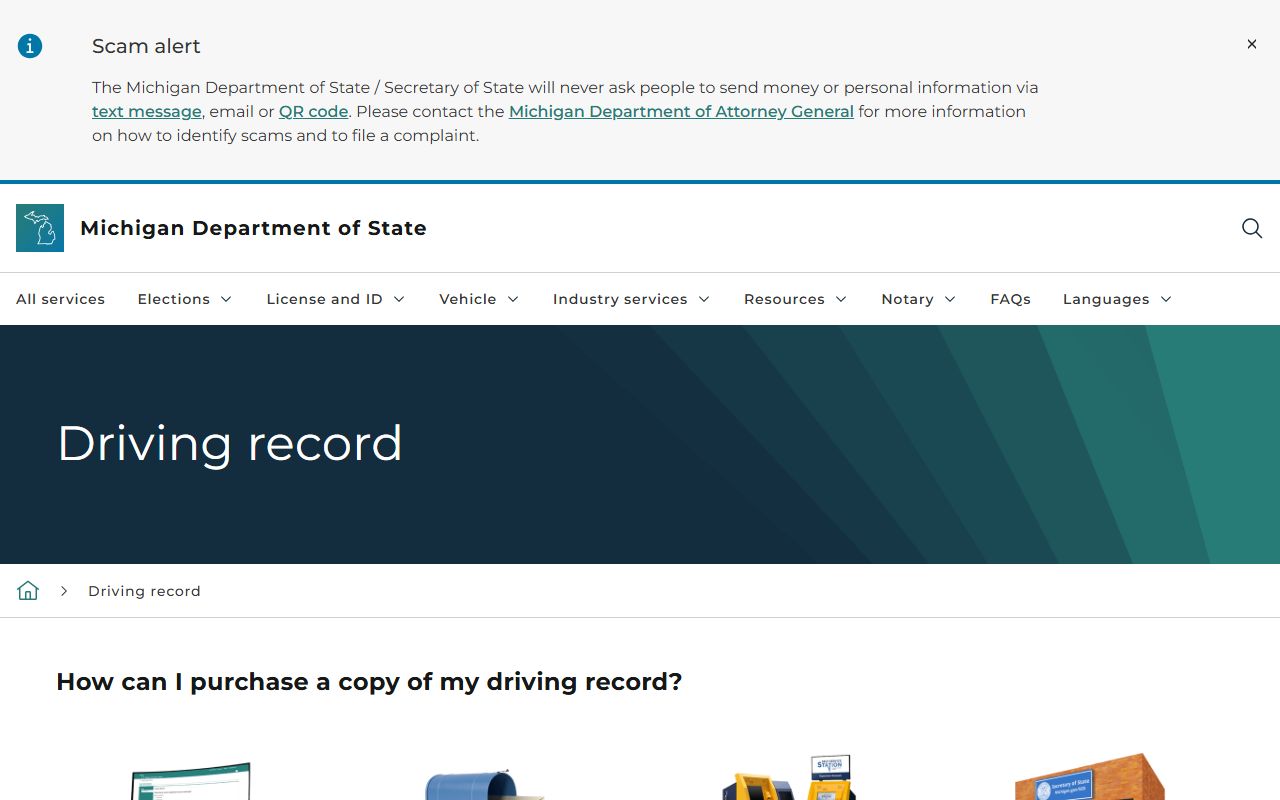 Hillsdale County traffic court records Michigan Secretary of State driving record page
