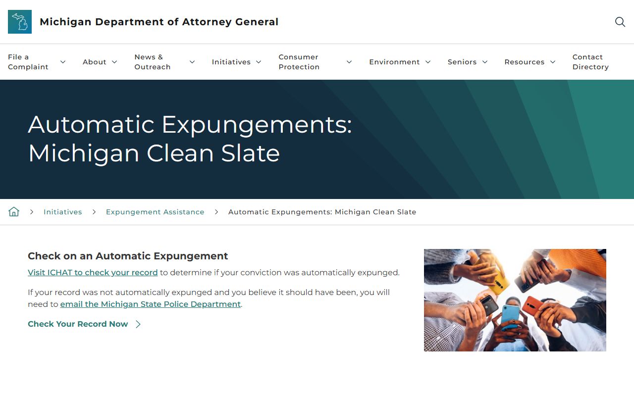 Michigan automatic expungement Clean Slate page for Hillsdale County records